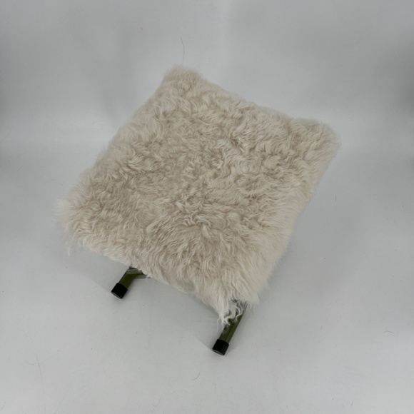 Real Shearling Top and Metal Frame Foldable Accent Stool - Picture 4 of 8